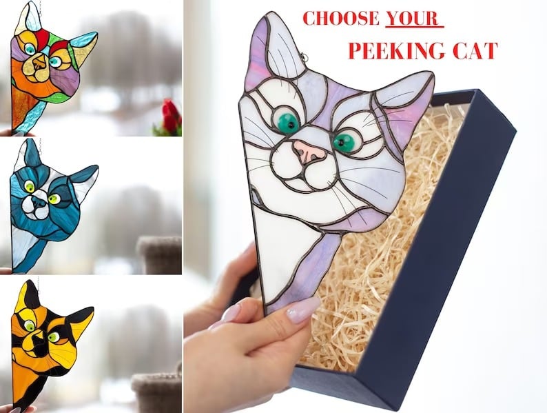 😻Handmade Stain Cat Suncatcher For Window